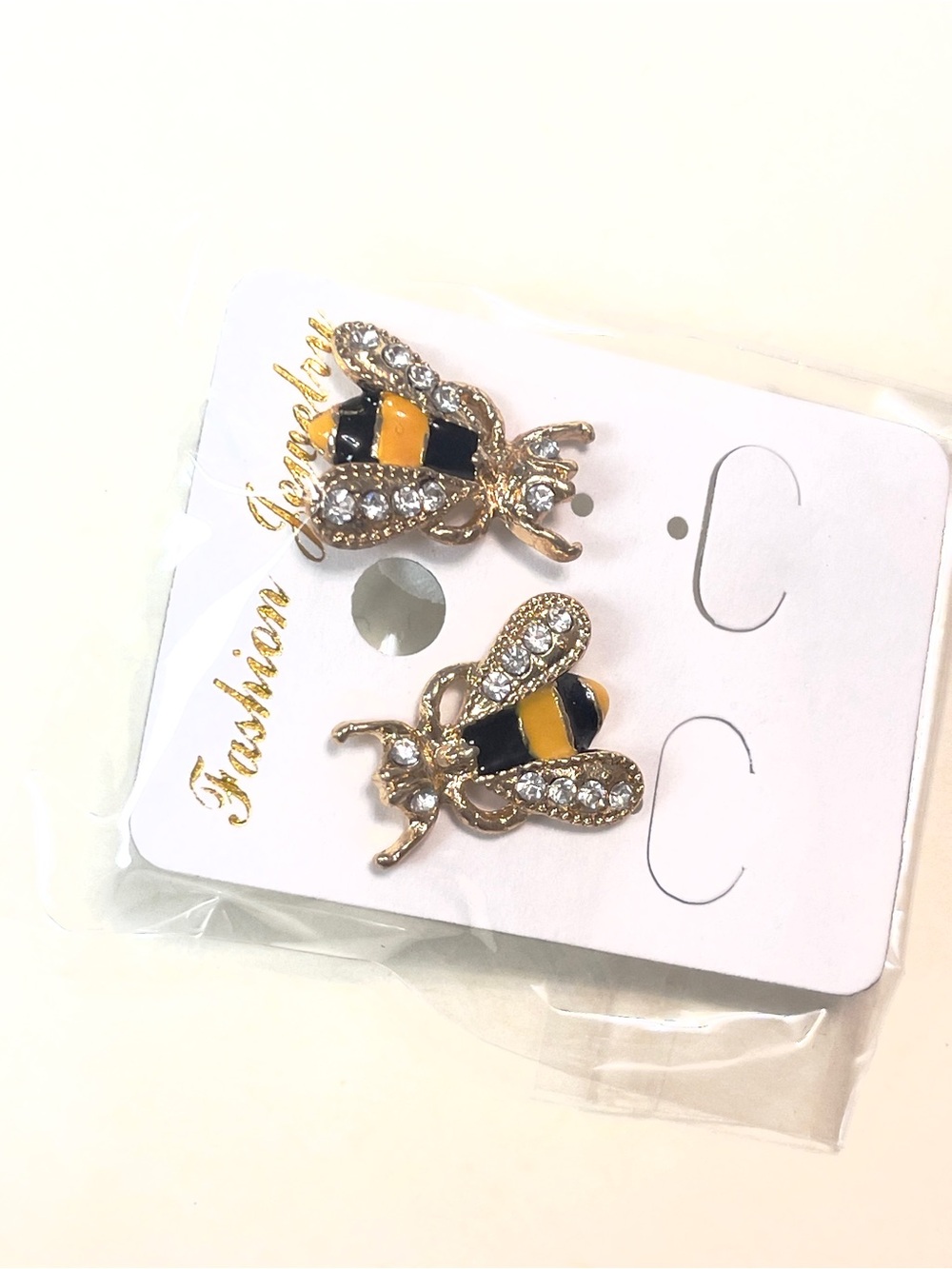 Rhinestone Bee Stud Earrings - Yellow & Black